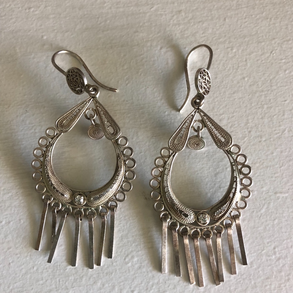 Detailed Silver Spanish Lace Dancing Earrings